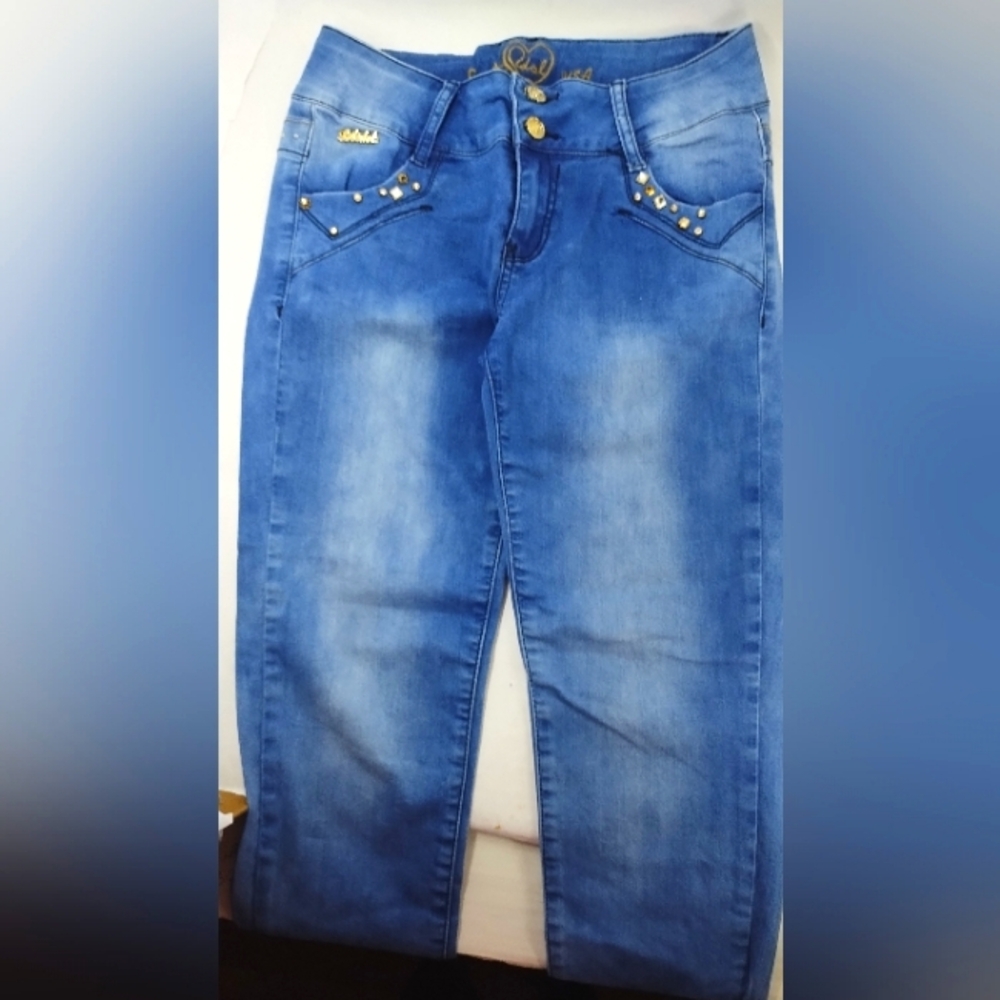 Women's LA Idol USA Medium Wash Denim Jeans Embellished